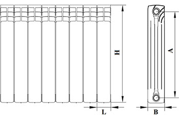 Радиатор алюминиевый секционный Benarmo AL 350 6 секций RAL 9016 (цвет: белый) боковое подключение, универсальное