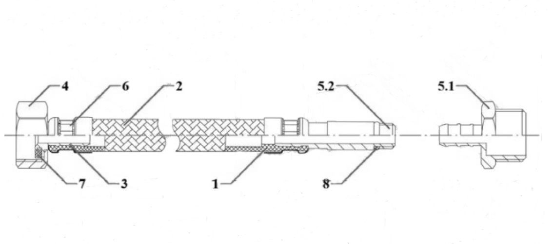 Гибкая подводка для смесителя AQUALINE Ру10 со стальной накидной гайкой 1/2″, оплетка - нержавеющая сталь, длина - 0.8м, гайка / штуцер, резьба внутренняя-наружная