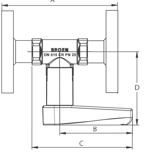 Клапан балансировочный BROEN V c дренажем 1/2″ Ду50 Ру16 фланцевый латунный, Kvs=34.5 м3/ч