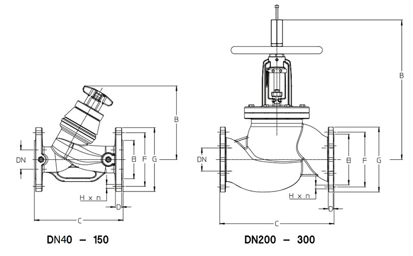 Вентили балансировочные Cimberio 3739BDP Ду65-100 Ру16 ручные, чугунные, с тройником, с измерительными ниппелями